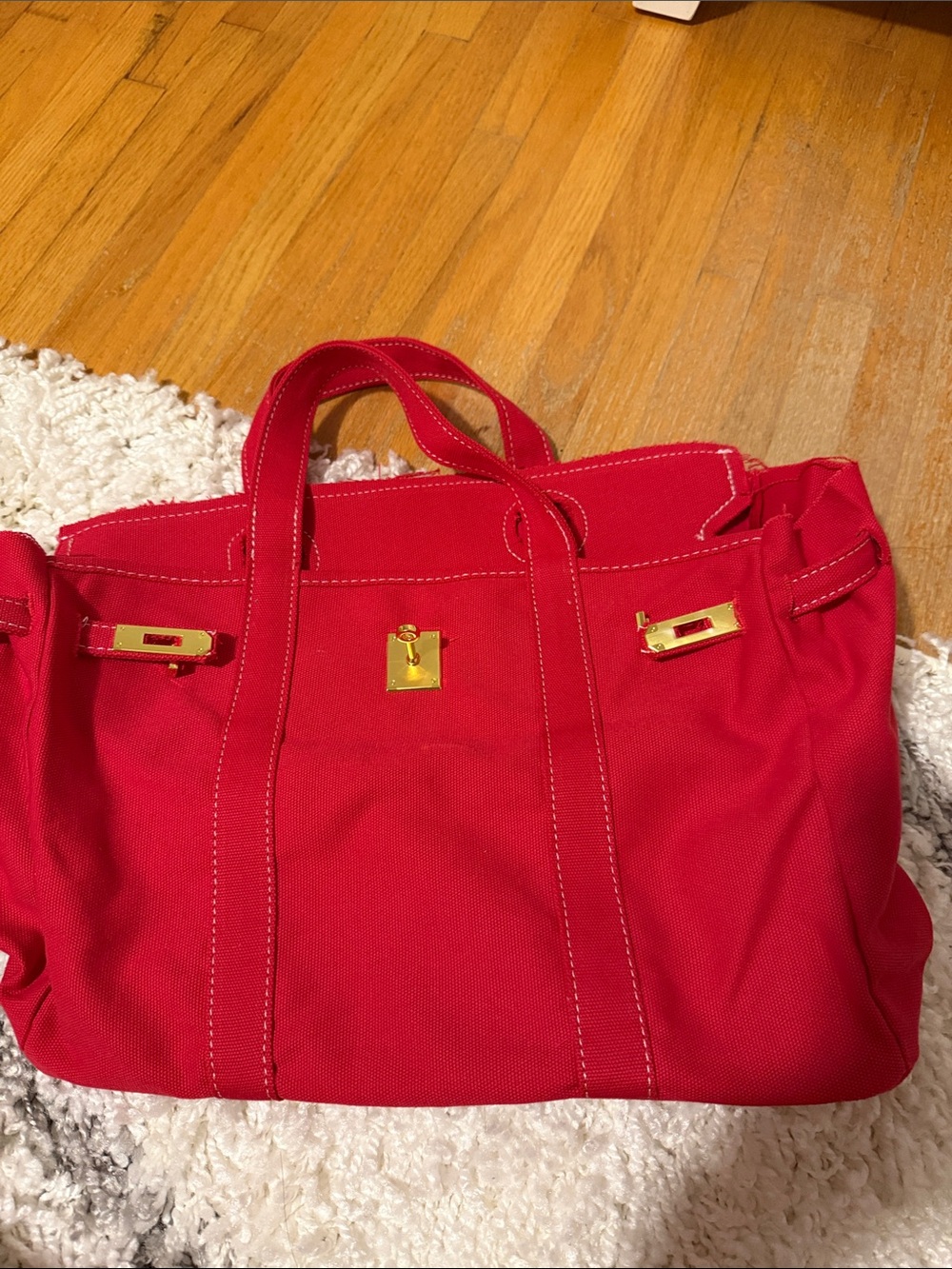 Red Canvas Tote Bag with Gold Hardware Boatkin